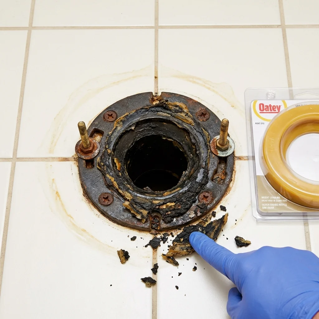 Failed wax ring showing water seepage at the base of a toilet in a Rosenhayn, NJ home