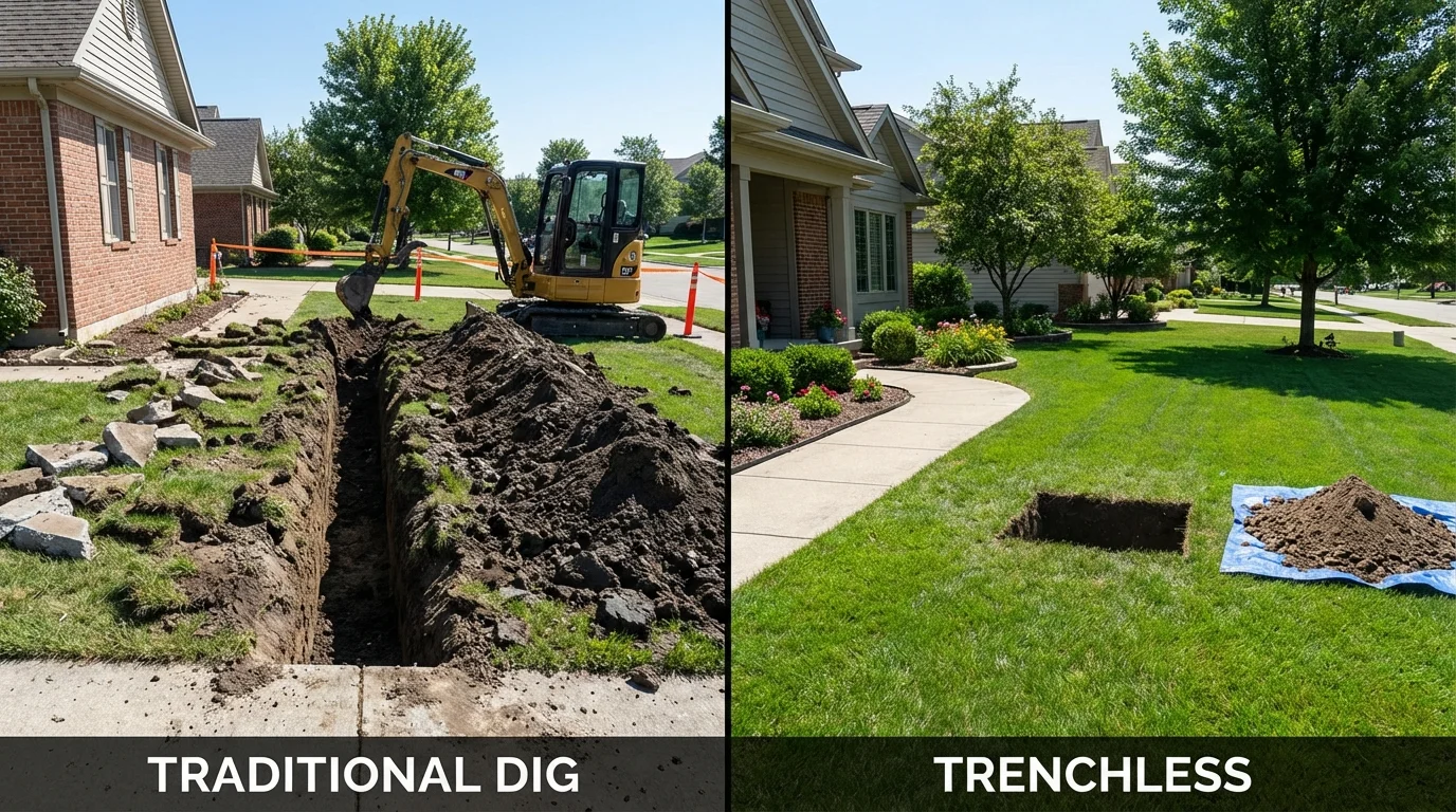 Trenchless sewer repair with minimal yard damage versus traditional excavation in Rosenhayn, NJ